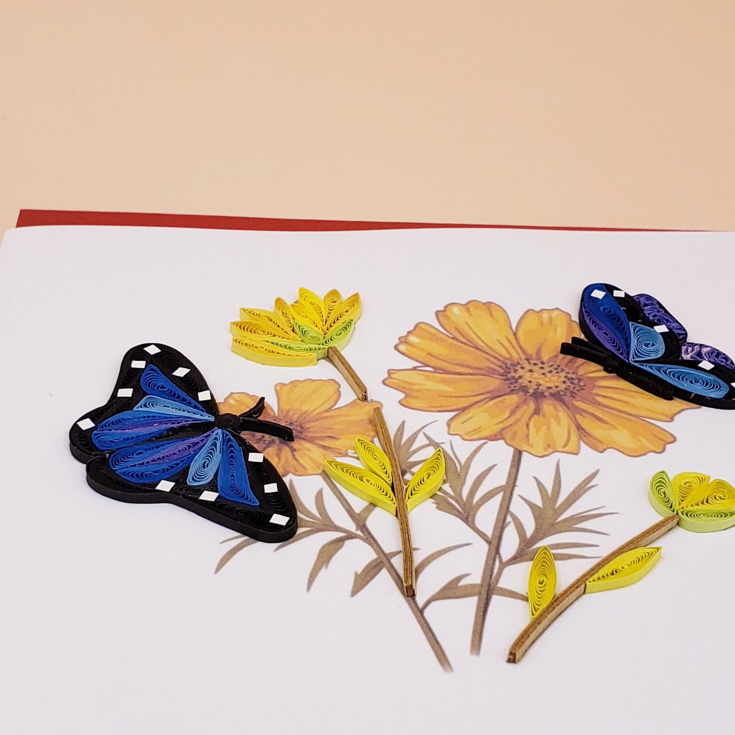 Pair of Butterflies with Yellow Flowers Quilled Card
