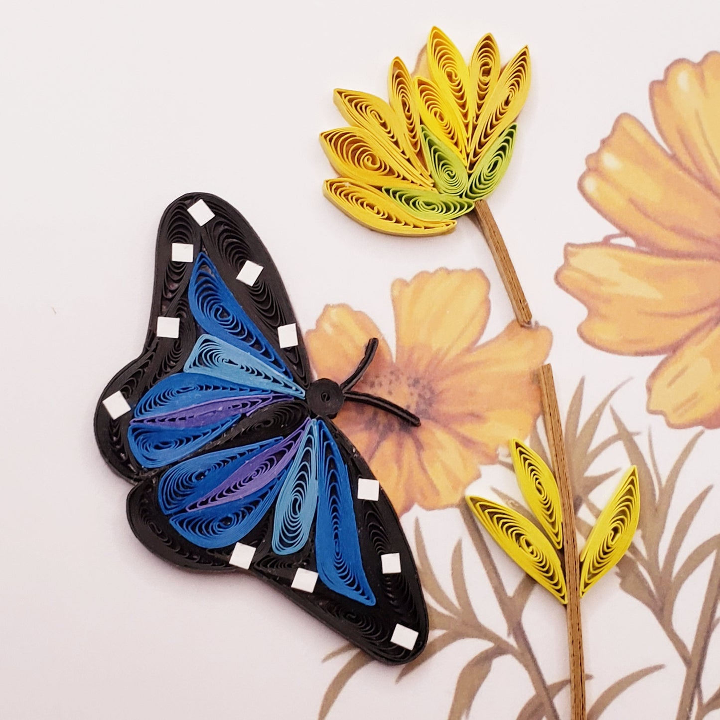 Pair of Butterflies with Yellow Flowers Quilled Card
