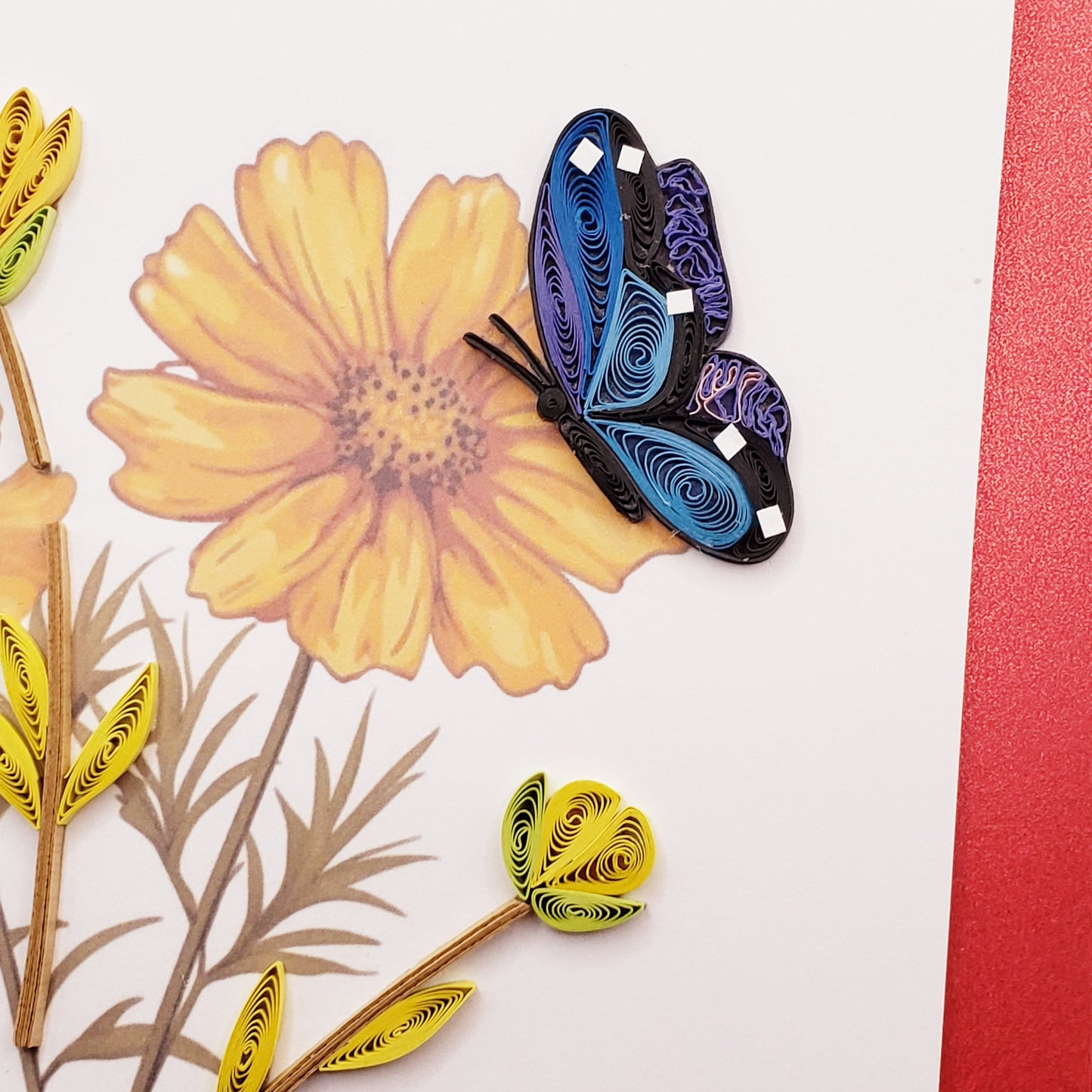 Pair of Butterflies with Yellow Flowers Quilled Card