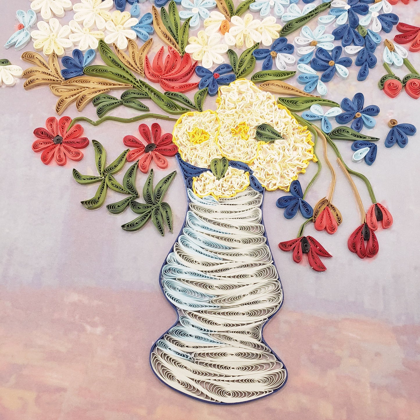 Vase with Cornflowers and Poppies | Quilling Art Piece frame | Handmade art