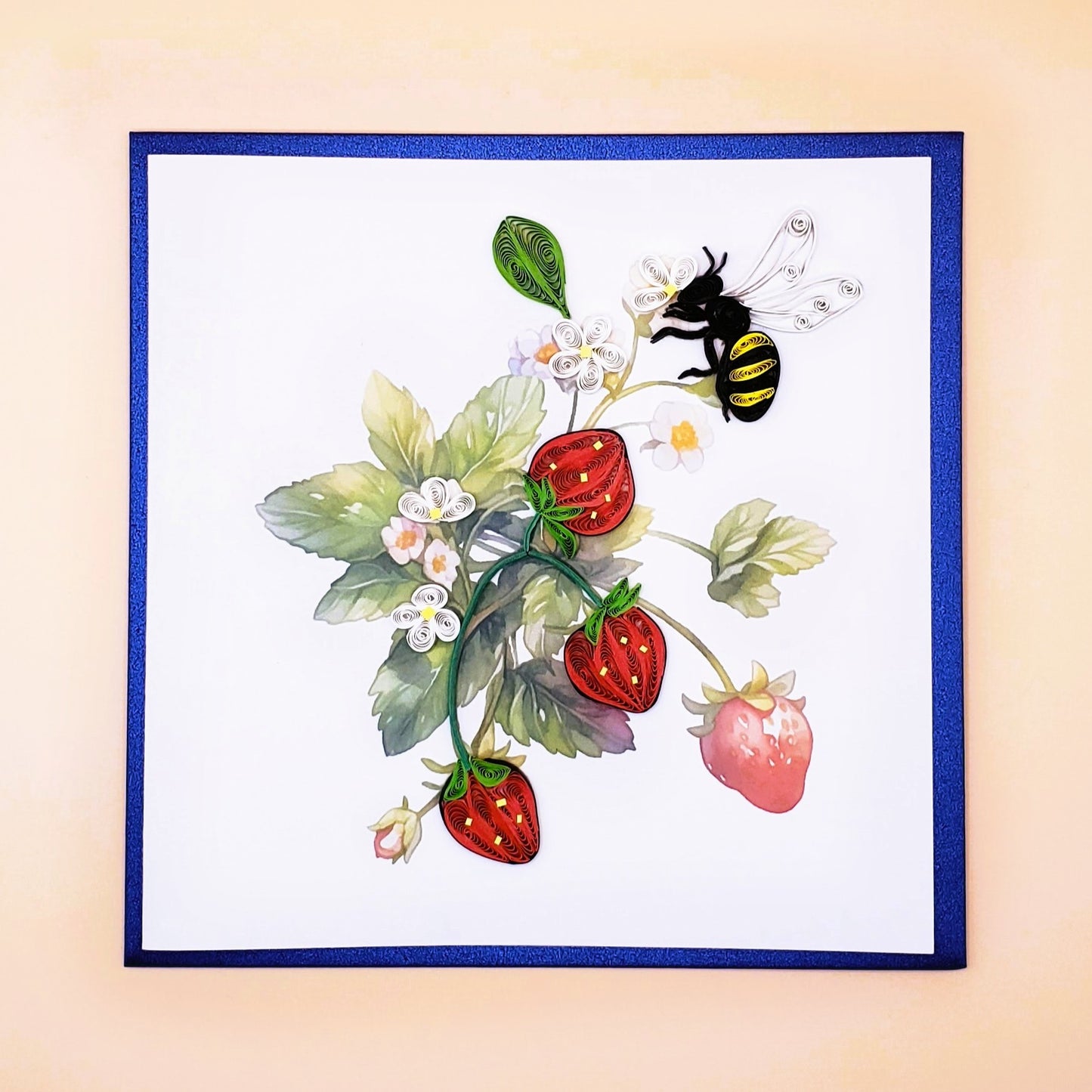 Strawberries and a Bee | Quilled Greeting Card - Handmade