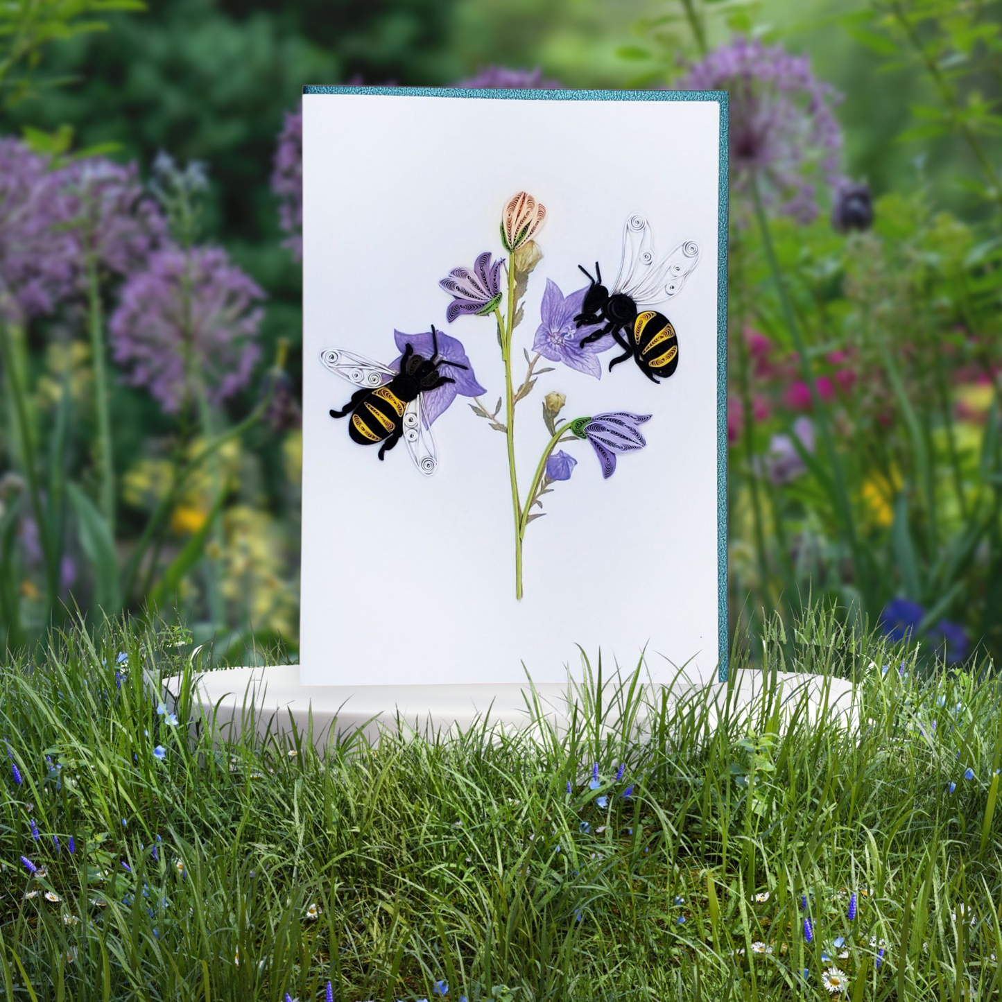 Buzzing Love – Bees & Bluebells| Quilled Greeting Card - Handmade