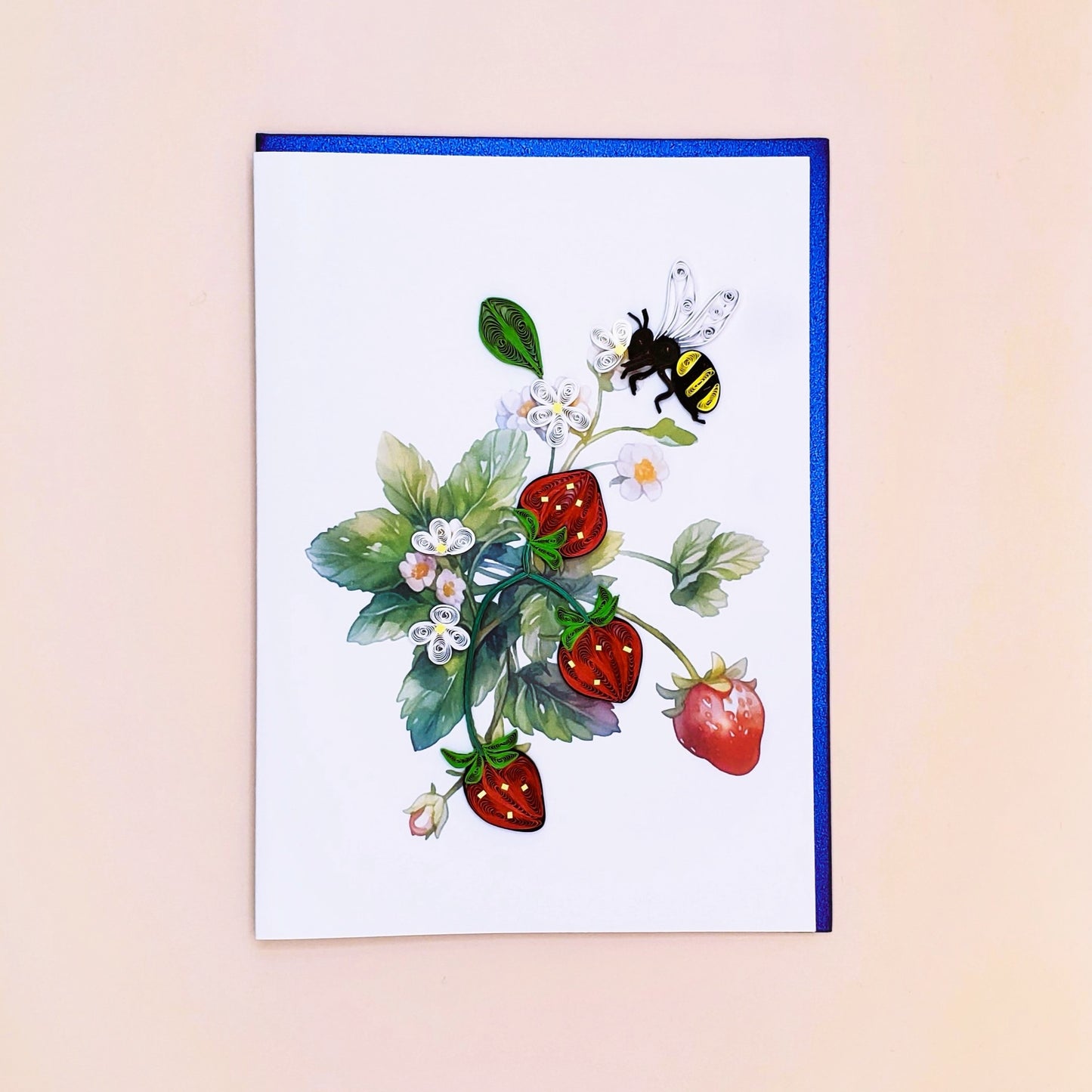 Strawberries and a Bee | Quilled Greeting Card - Handmade