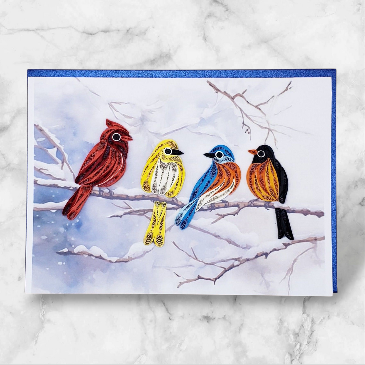 Winter Birds Gathering | Quilled Greeting Card - Handmade
