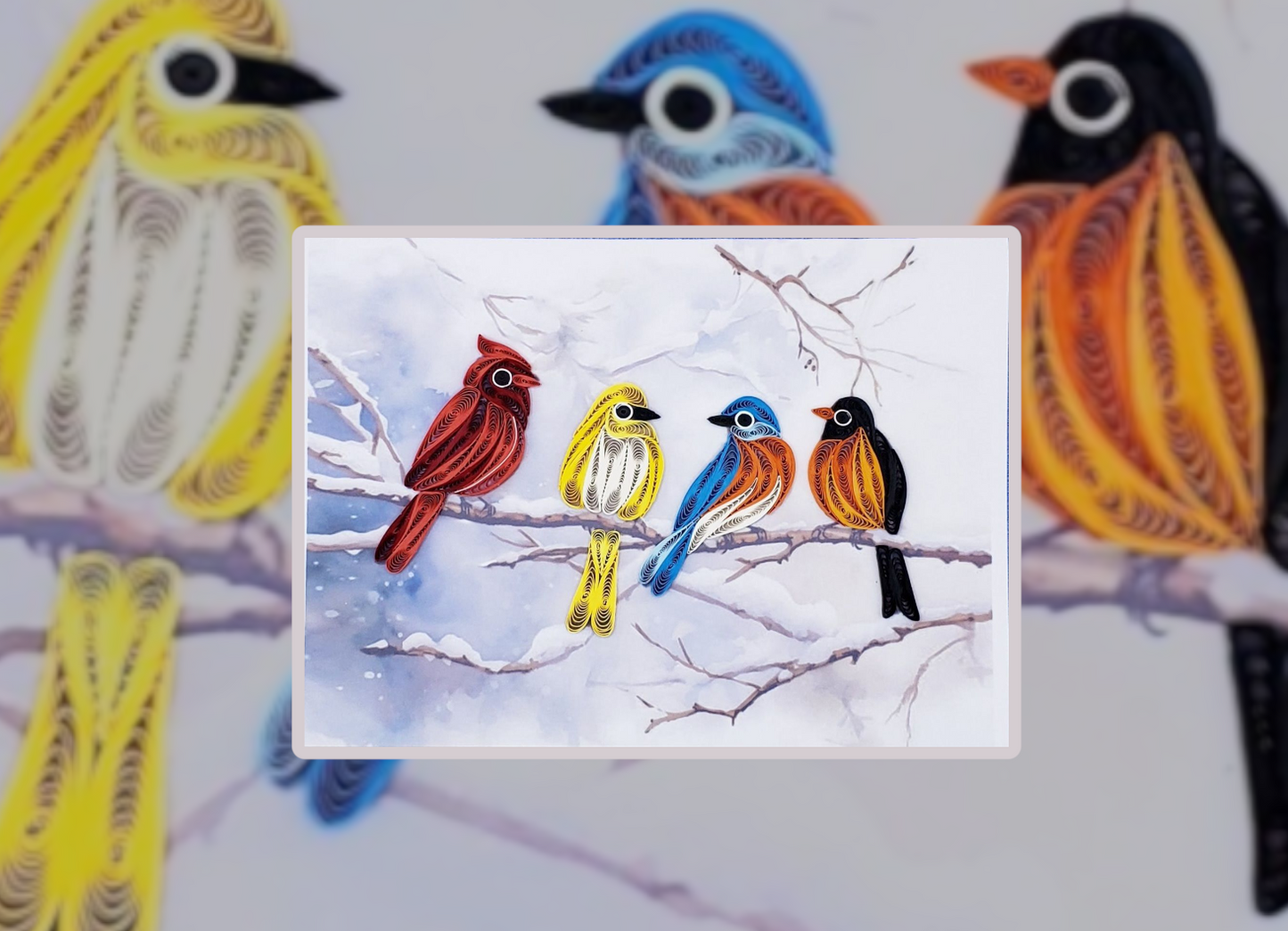Winter Birds Gathering | Quilled Greeting Card - Handmade