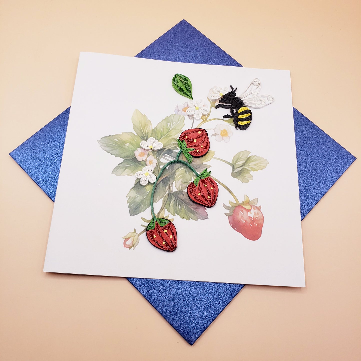 Strawberries and a Bee | Quilled Greeting Card - Handmade