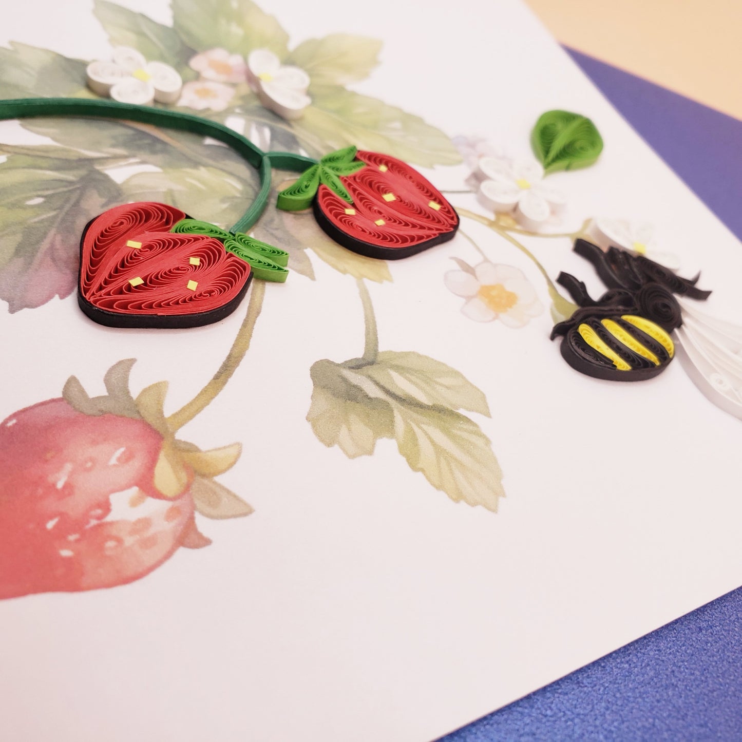 Strawberries and a Bee | Quilled Greeting Card - Handmade