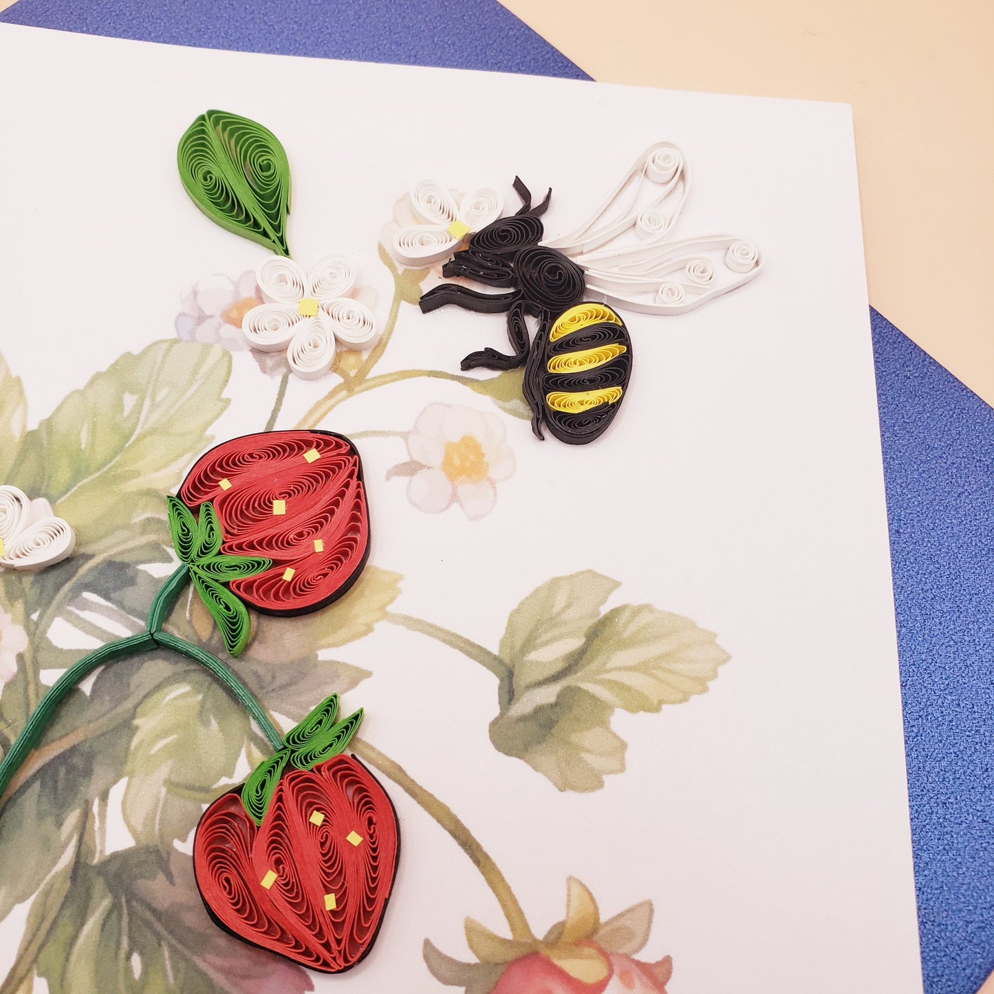 Strawberries and a Bee | Quilled Greeting Card - Handmade