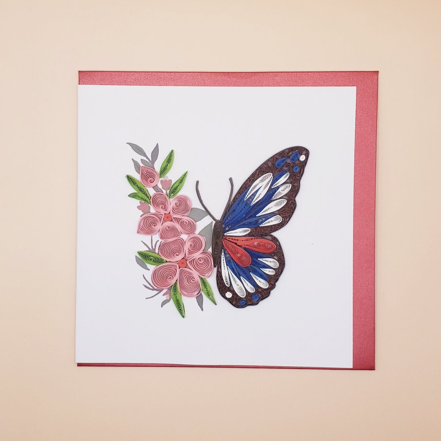 Butterfly and Flowers, Handmade Greeting Cards, Art paper, Quilling Card, Handmade Quilled card