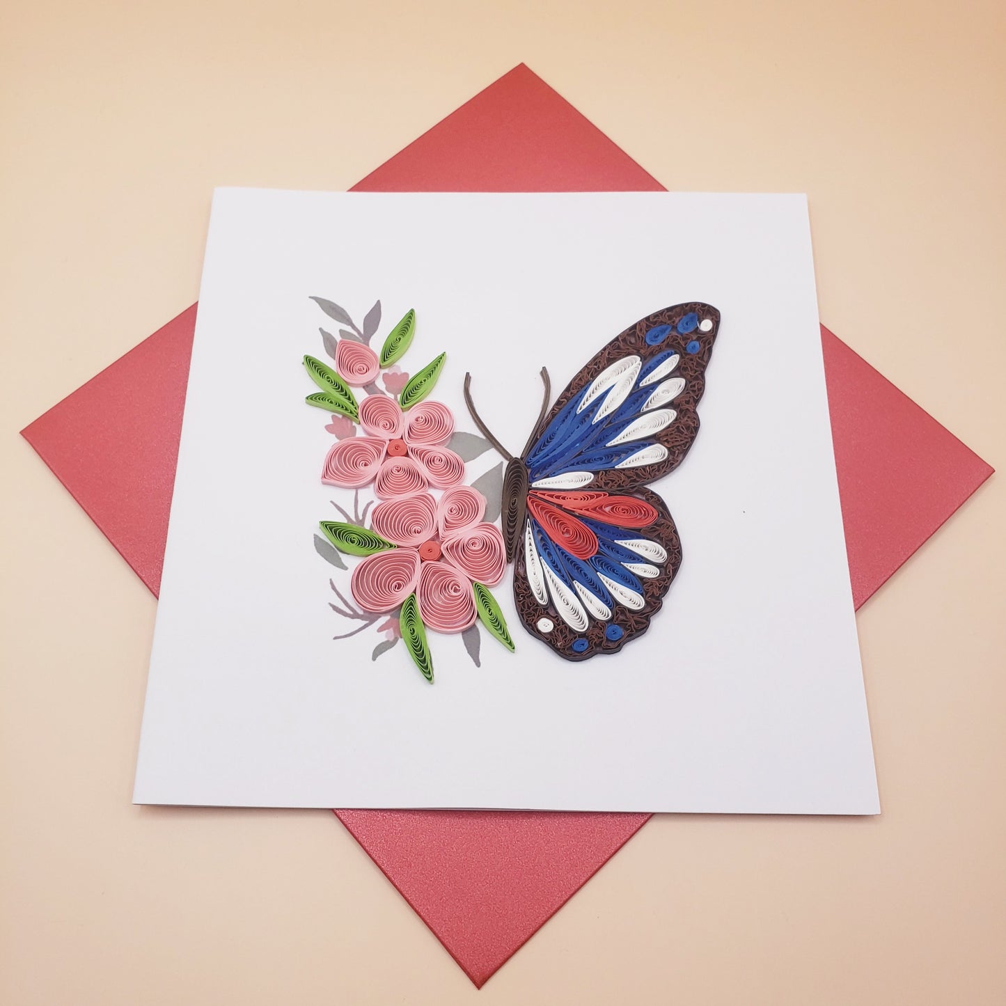 Butterfly and Flowers, Handmade Greeting Cards, Art paper, Quilling Card, Handmade Quilled card