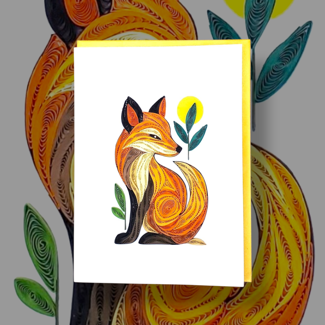 Quilled Animal Greeting Card – Fox Artwork for Any Occasion
