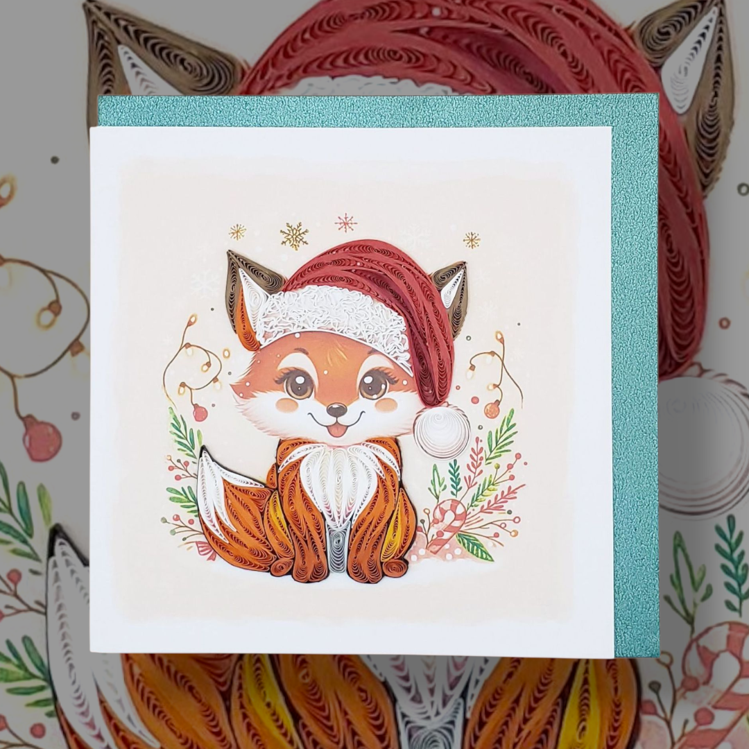 Handcrafted Quilling Card – Christmas Fox, Holiday Paper Art
