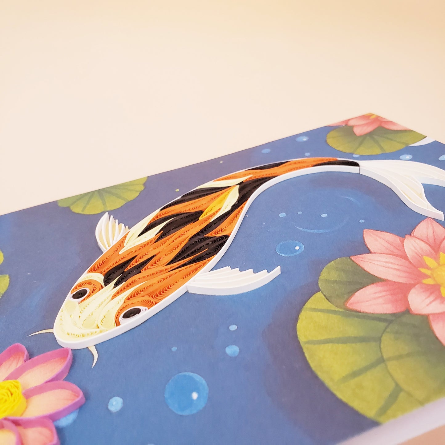 Koi Fish Greeting Card – Handmade Quilled Artwork, Symbol of Luck & Prosperity