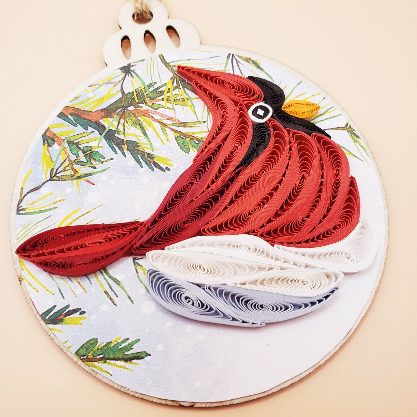 Handmade Quilling Ornament – Cardinal on Snowy Branch