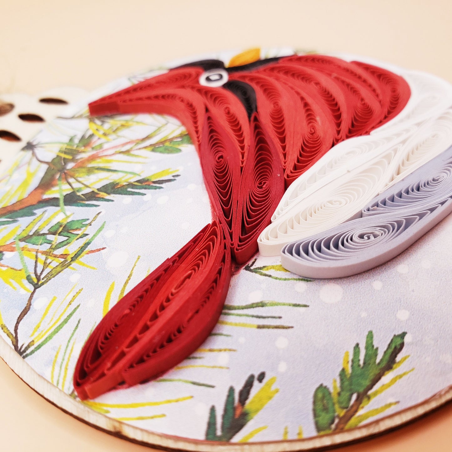 Handmade Quilling Ornament – Cardinal on Snowy Branch