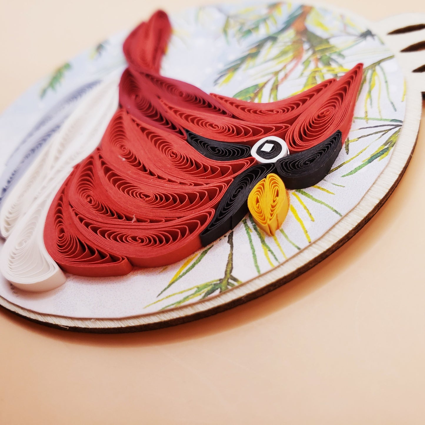 Handmade Quilling Ornament – Cardinal on Snowy Branch