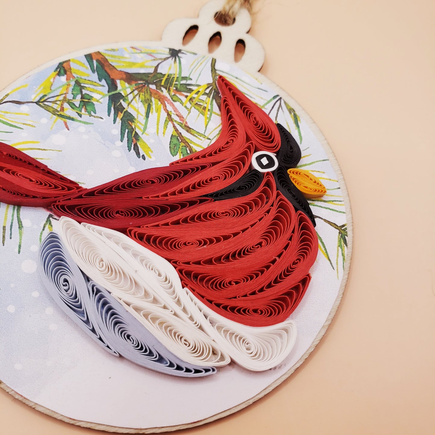 Handmade Quilling Ornament – Cardinal on Snowy Branch