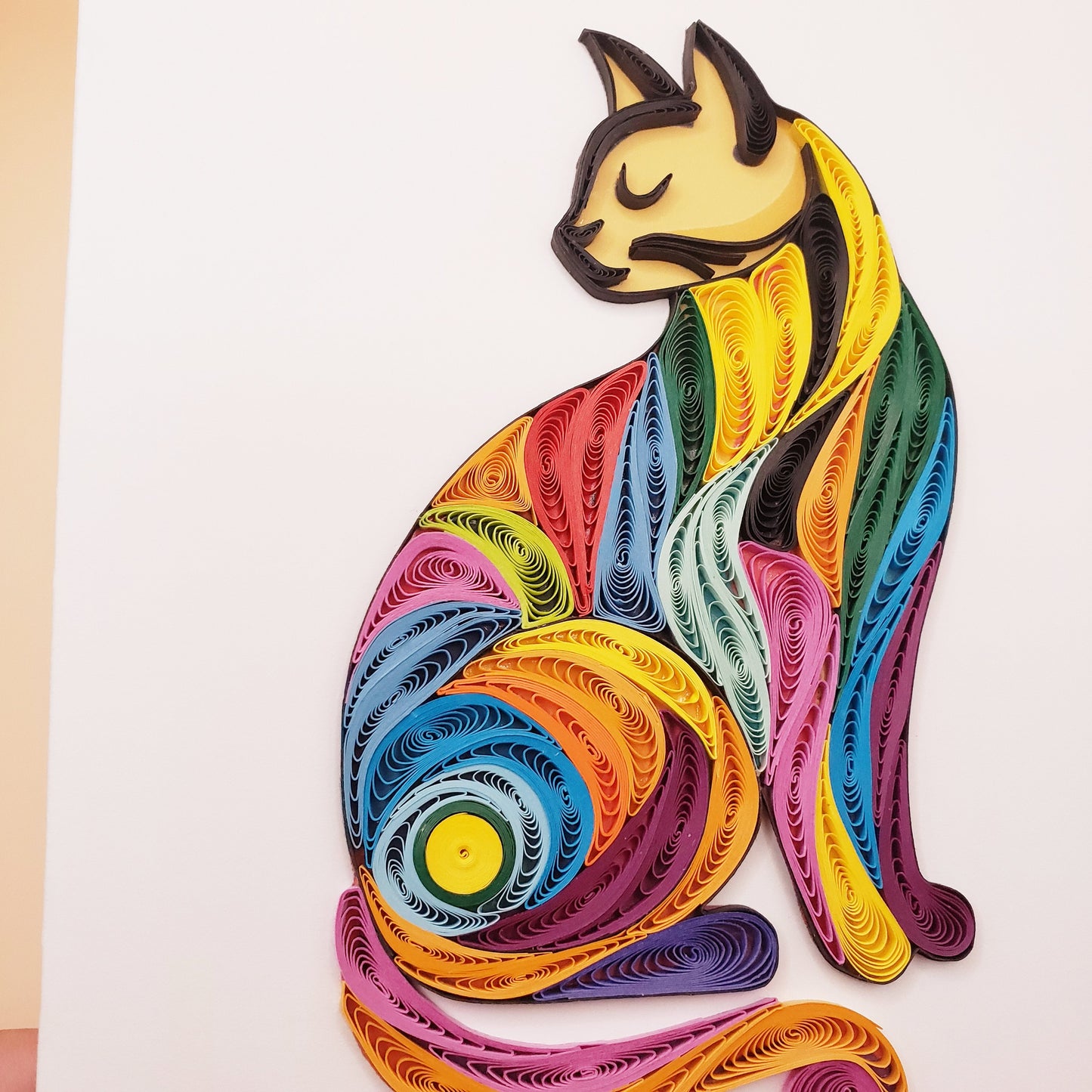 Handmade Quilling Card – Elegant Decorative Cat in Vibrant Colors