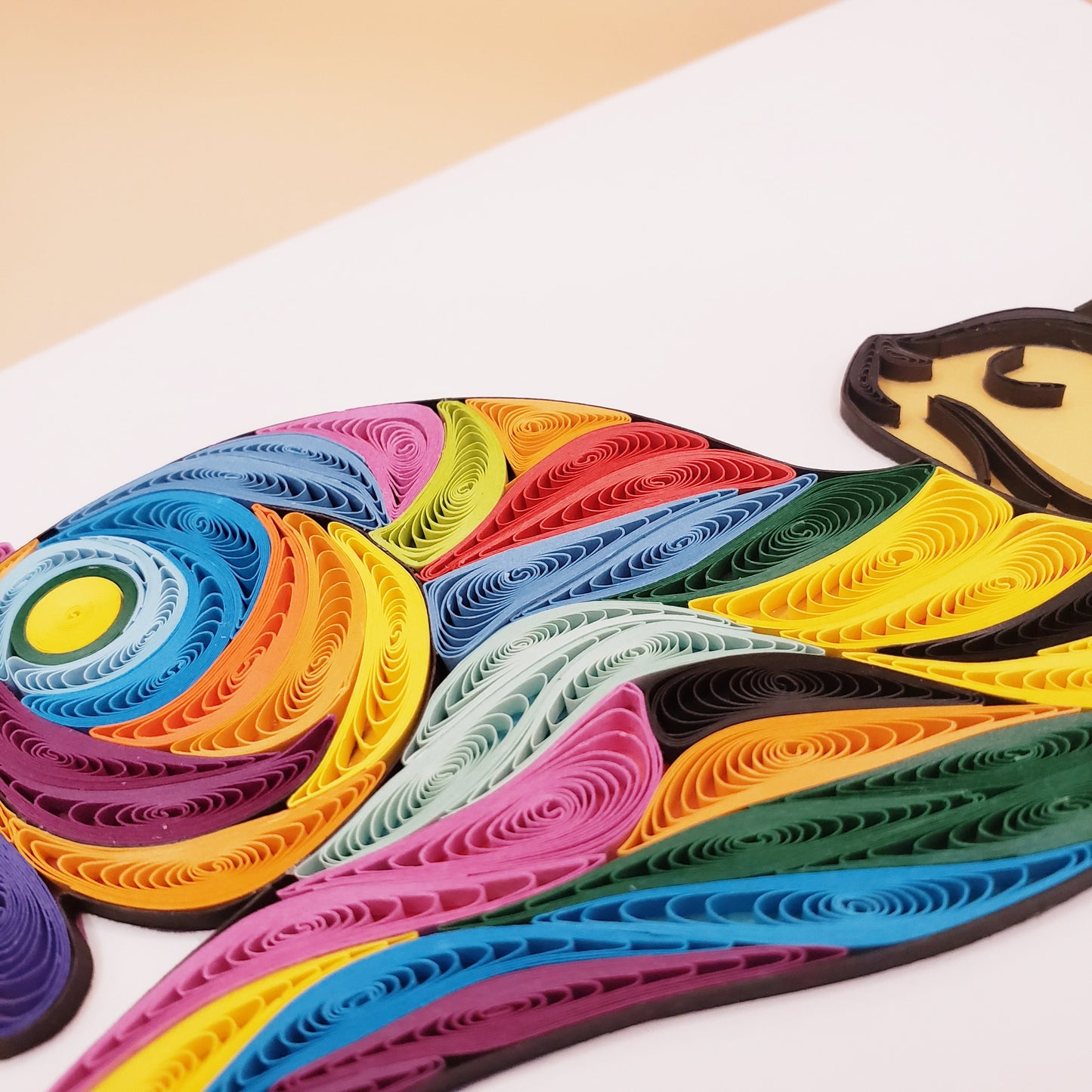 Handmade Quilling Card – Elegant Decorative Cat in Vibrant Colors