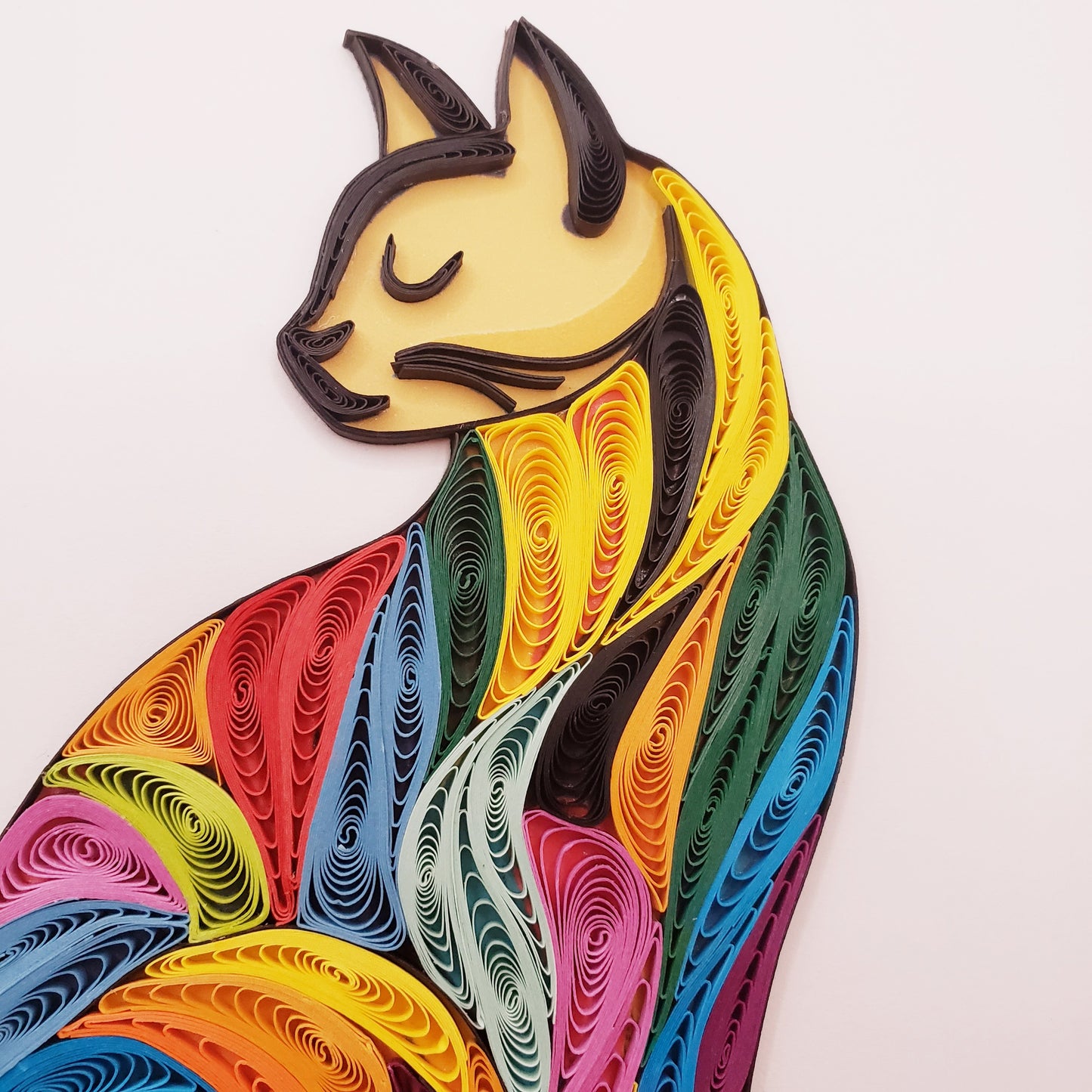 Handmade Quilling Card – Elegant Decorative Cat in Vibrant Colors