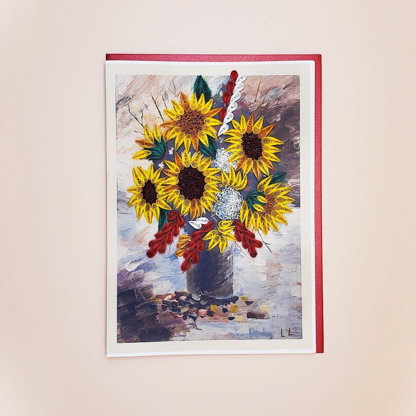 A Vase of Sunflowers | Oil-Painting Recreation in Quilling Card