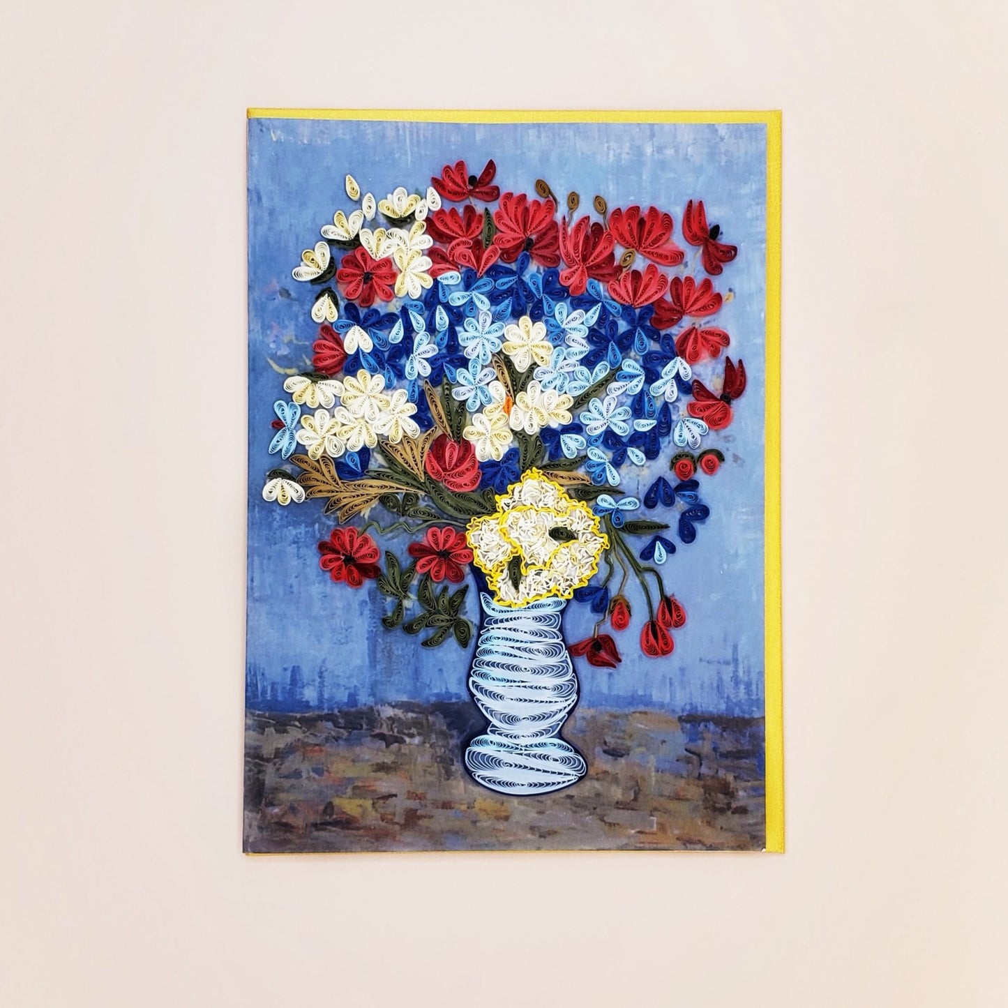 Vase with Cornflowers and Poppies, by Van Gogh | Quilled Greeting Card