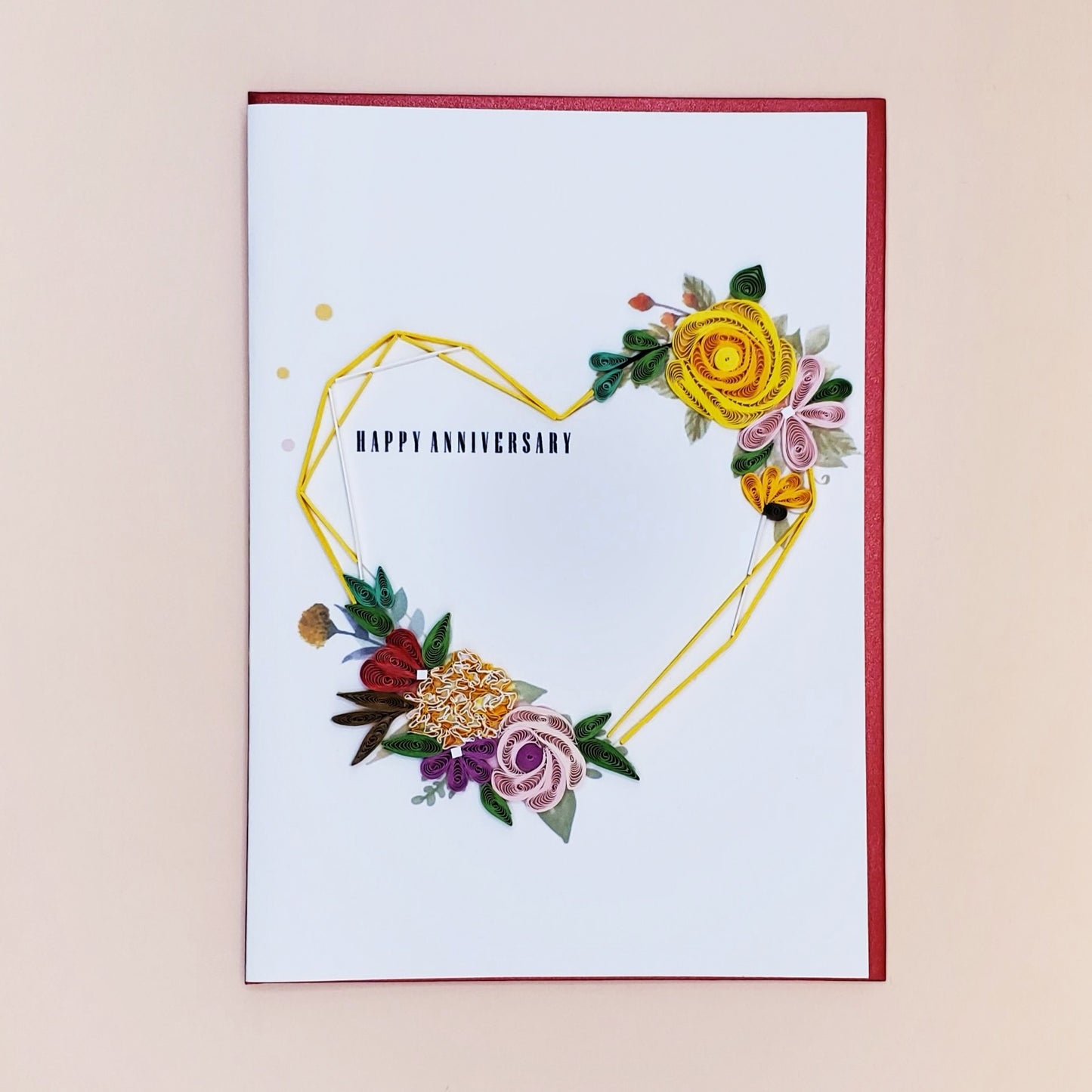 Floral Heart Shape Wreath | Quilled Greeting Card - Handmade