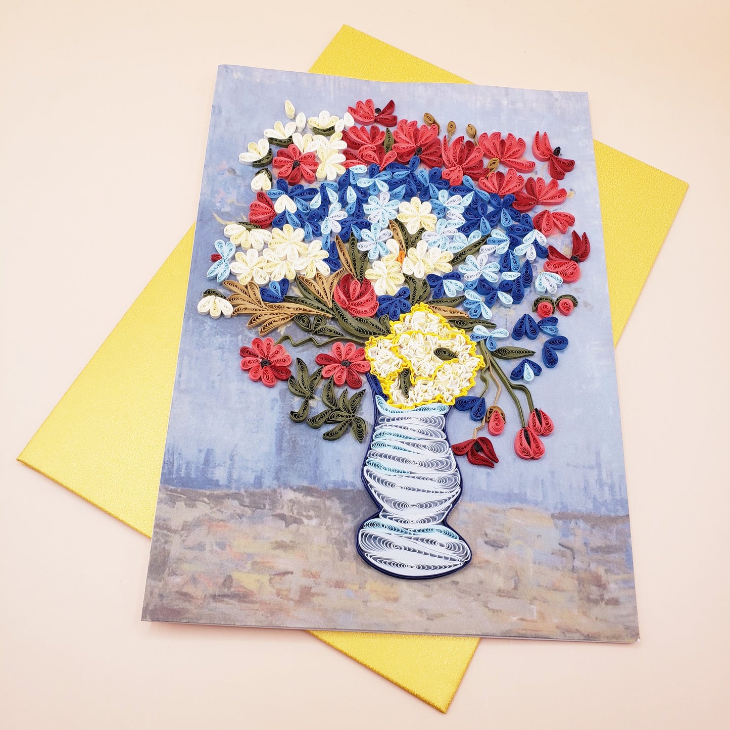 Vase with Cornflowers and Poppies, by Van Gogh | Quilled Greeting Card