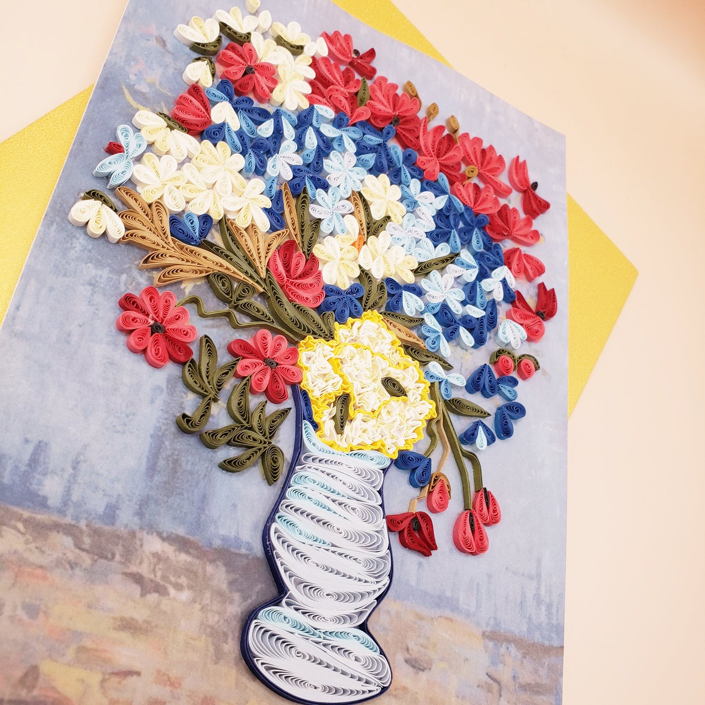 Vase with Cornflowers and Poppies, by Van Gogh | Quilled Greeting Card