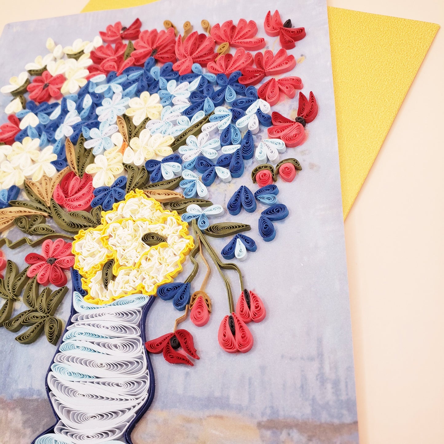 Vase with Cornflowers and Poppies, by Van Gogh | Quilled Greeting Card