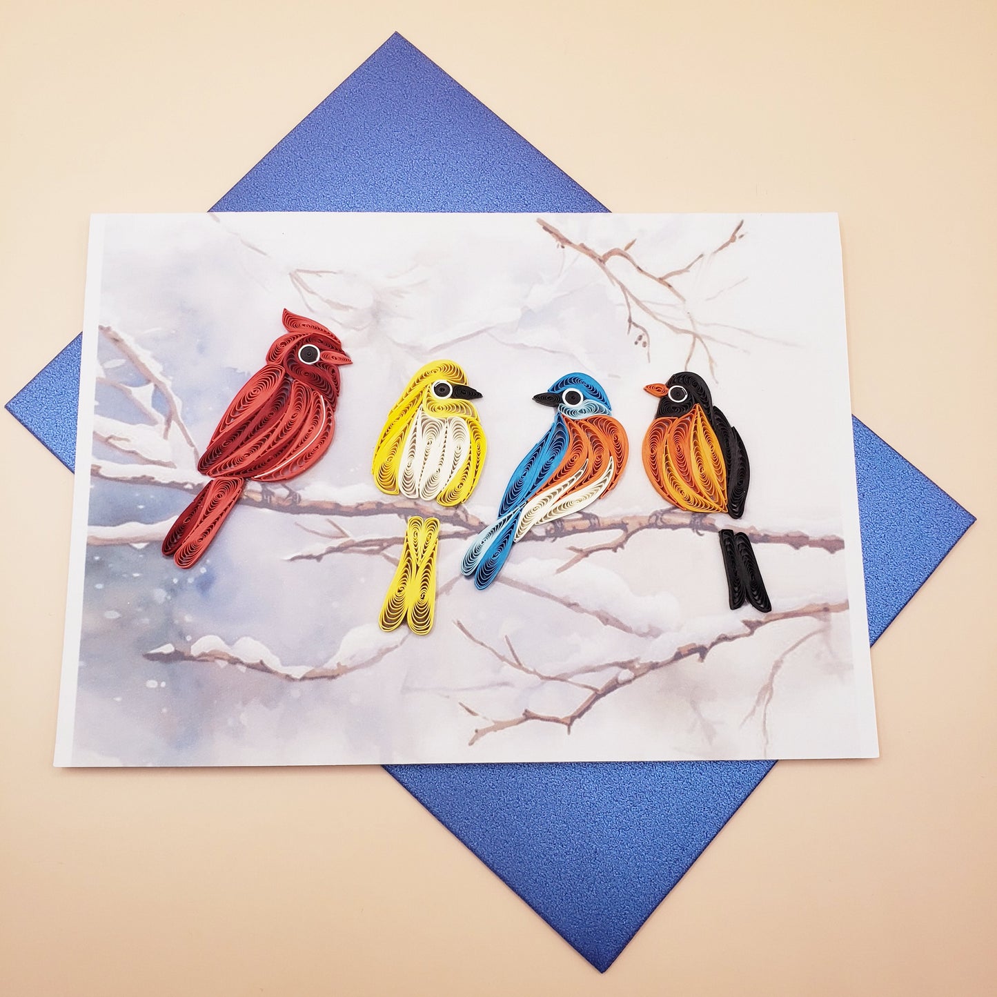 Winter Birds Gathering | Quilled Greeting Card - Handmade