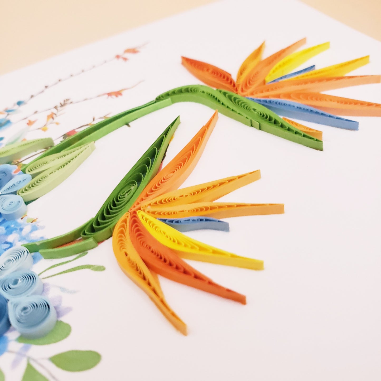 Bright & Elegant Bird of Paradise Vase – Handmade Quilling Card