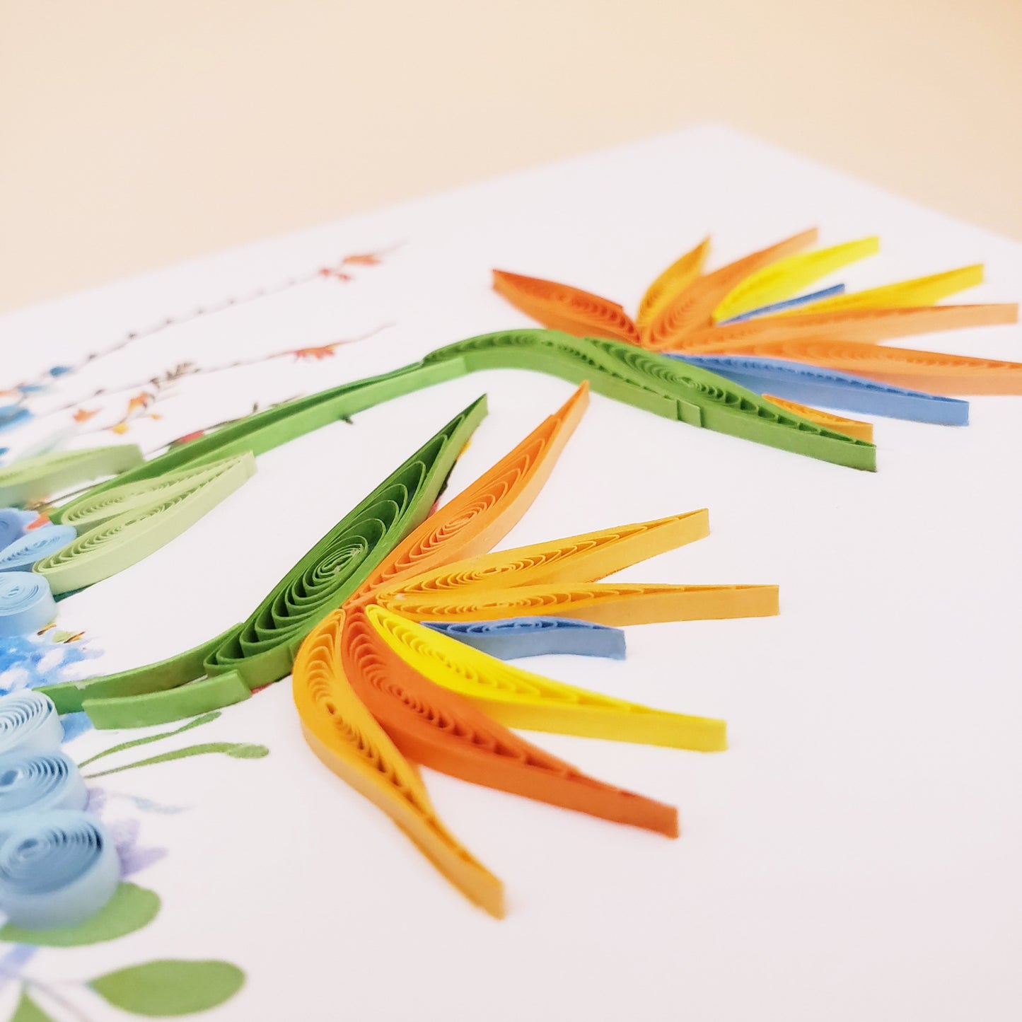 Bright & Elegant Bird of Paradise Vase – Handmade Quilling Card