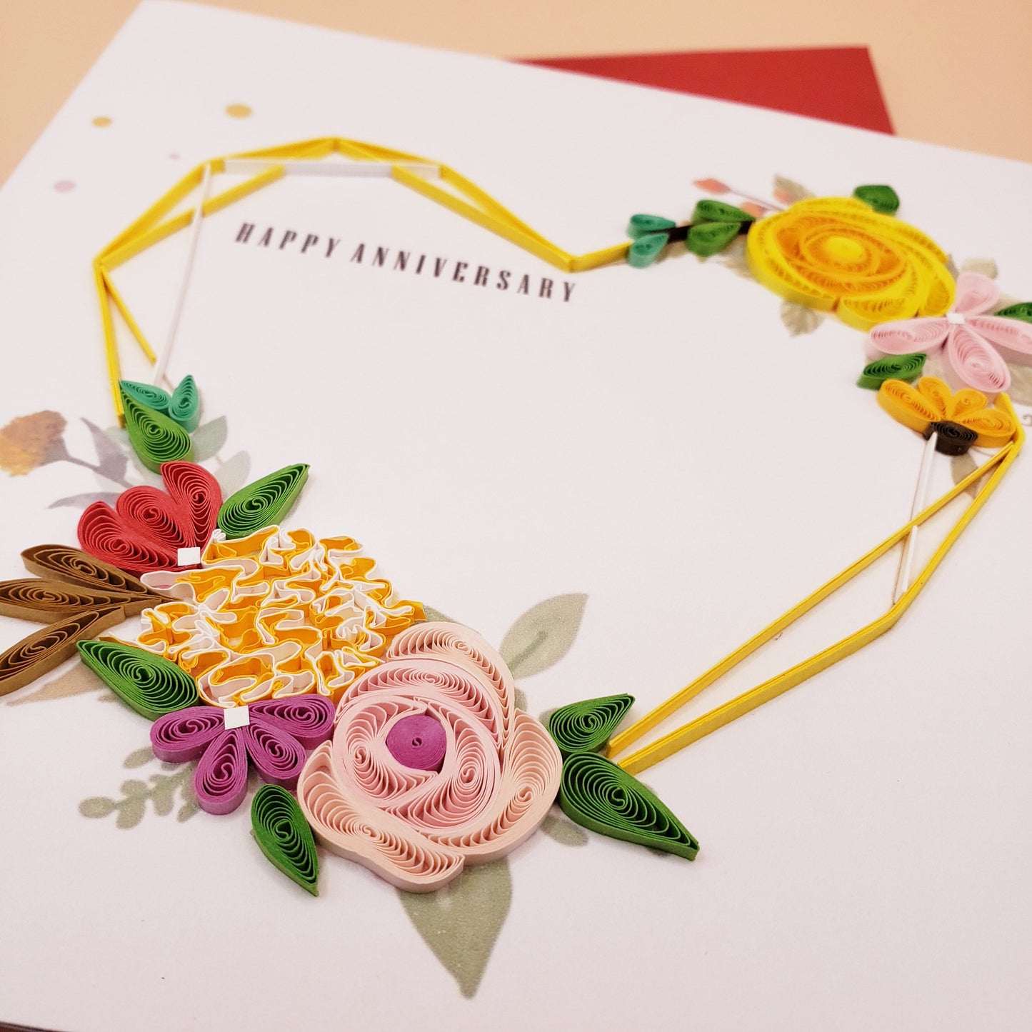 Floral Heart Shape Wreath | Quilled Greeting Card - Handmade