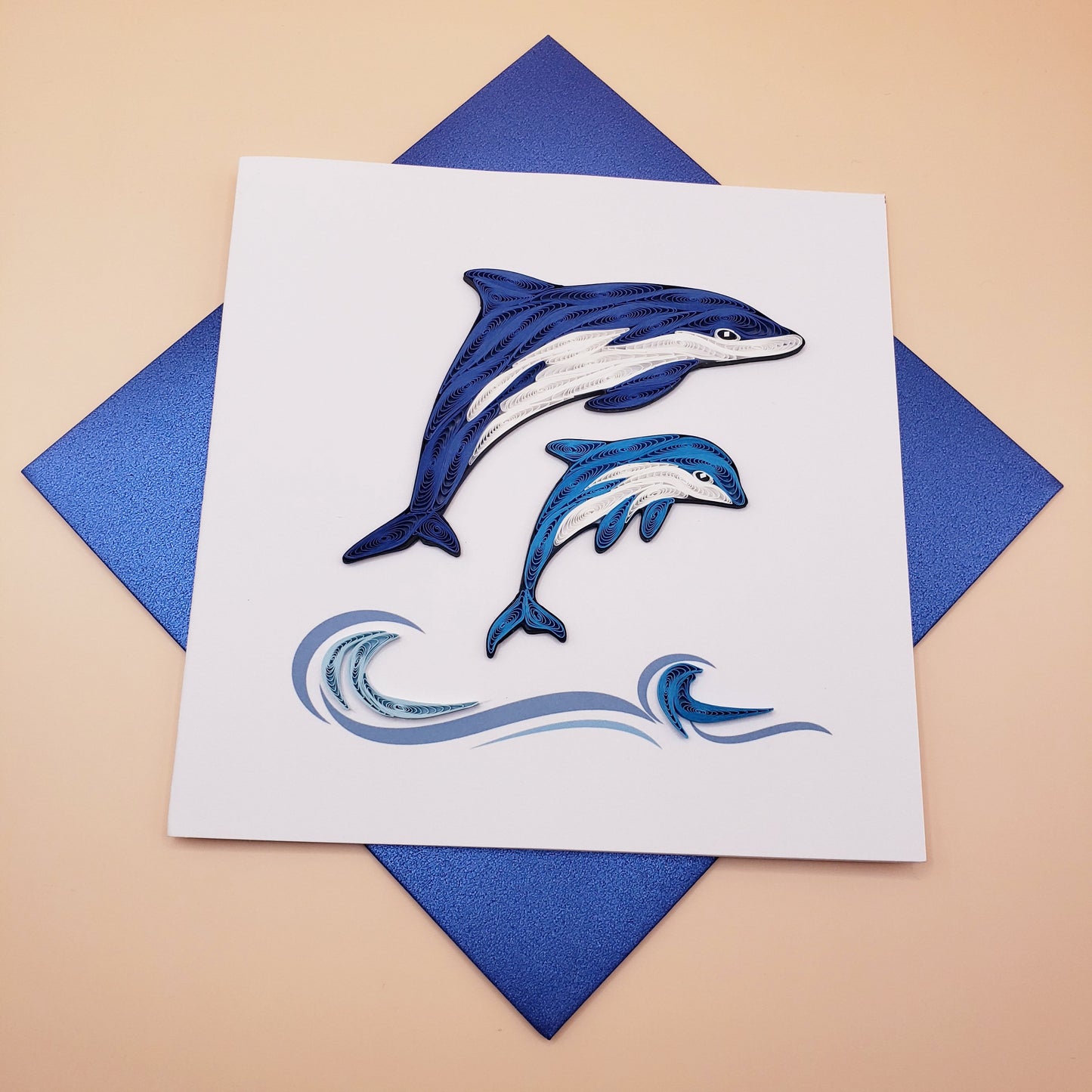 Mother and Baby Dolphin | Quilled Greeting Card - Handmade