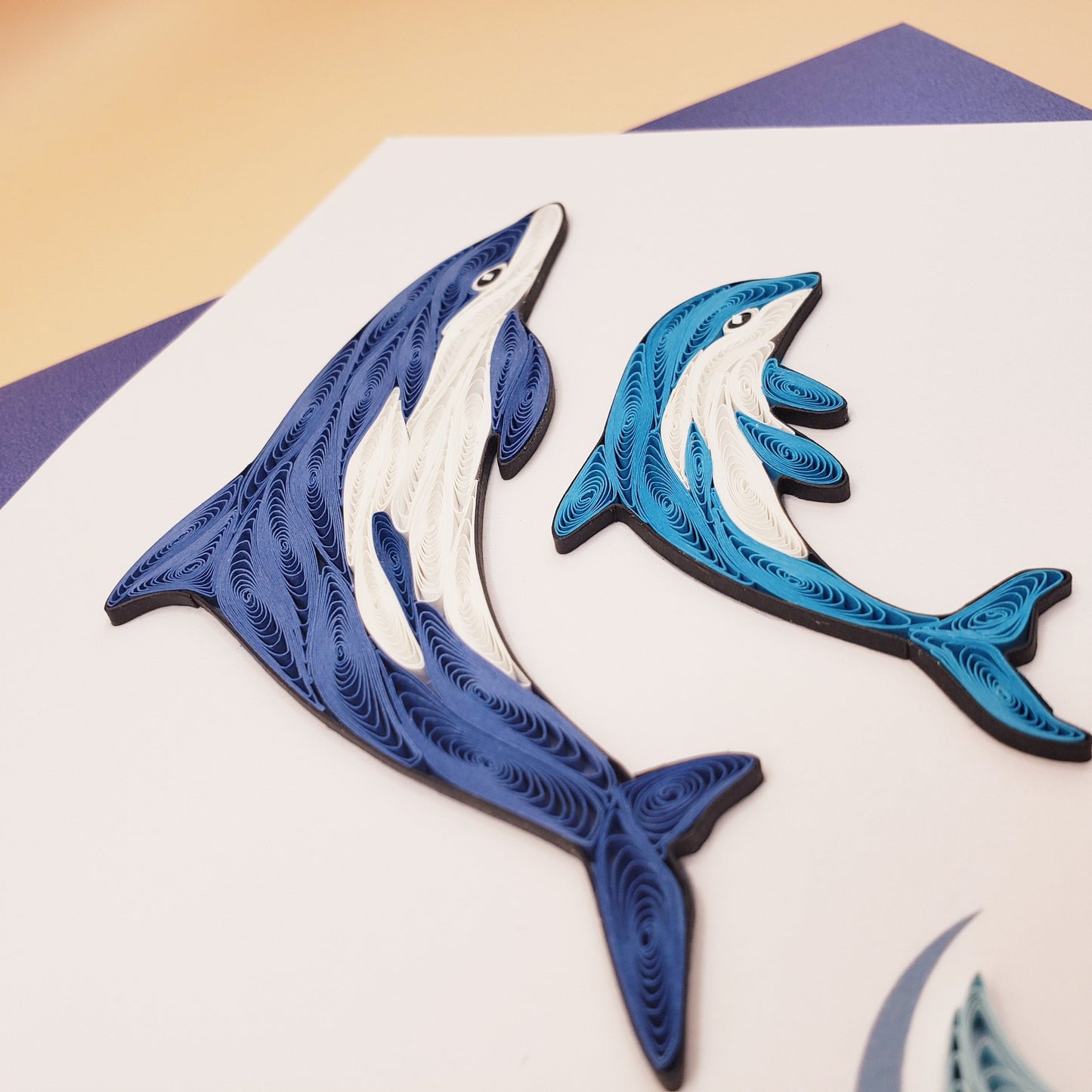 Mother and Baby Dolphin | Quilled Greeting Card - Handmade