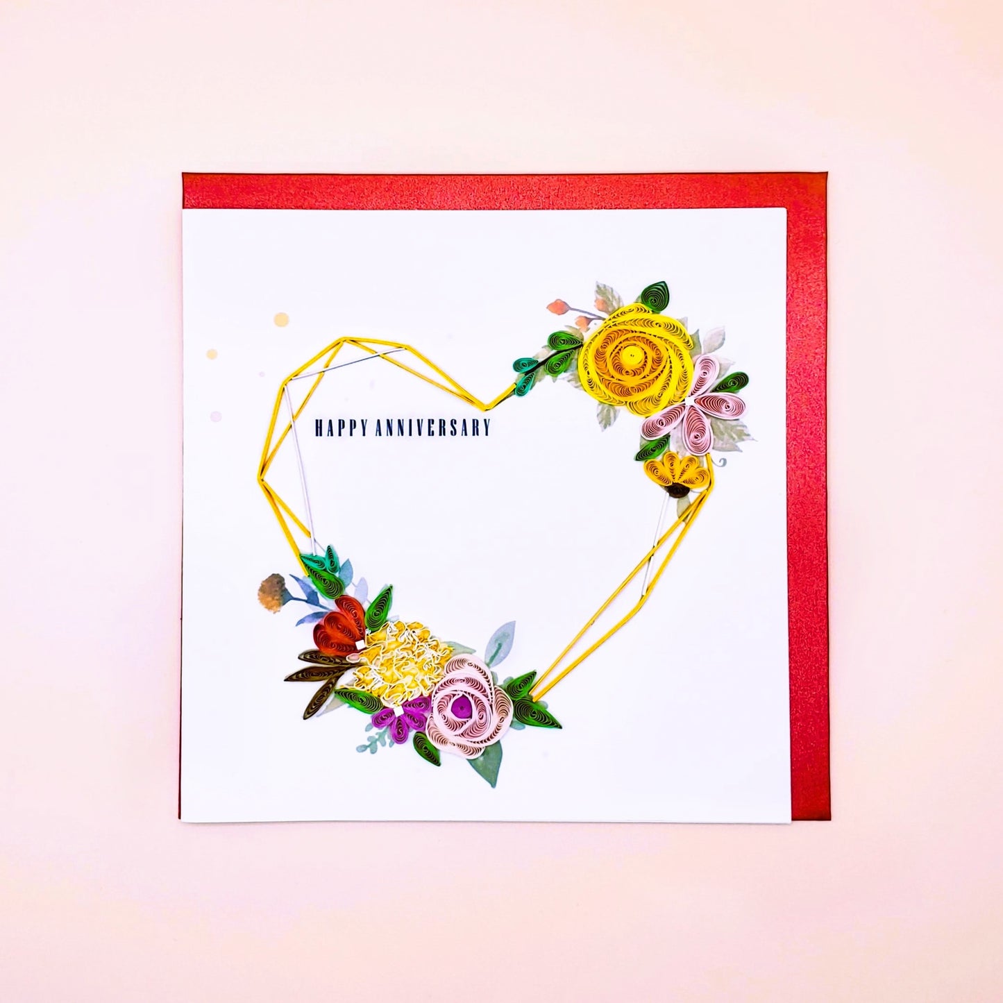 Floral Heart Shape Wreath | Quilled Greeting Card - Handmade