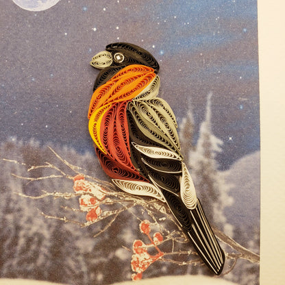 Bullfinch Bird on a Snowy Night