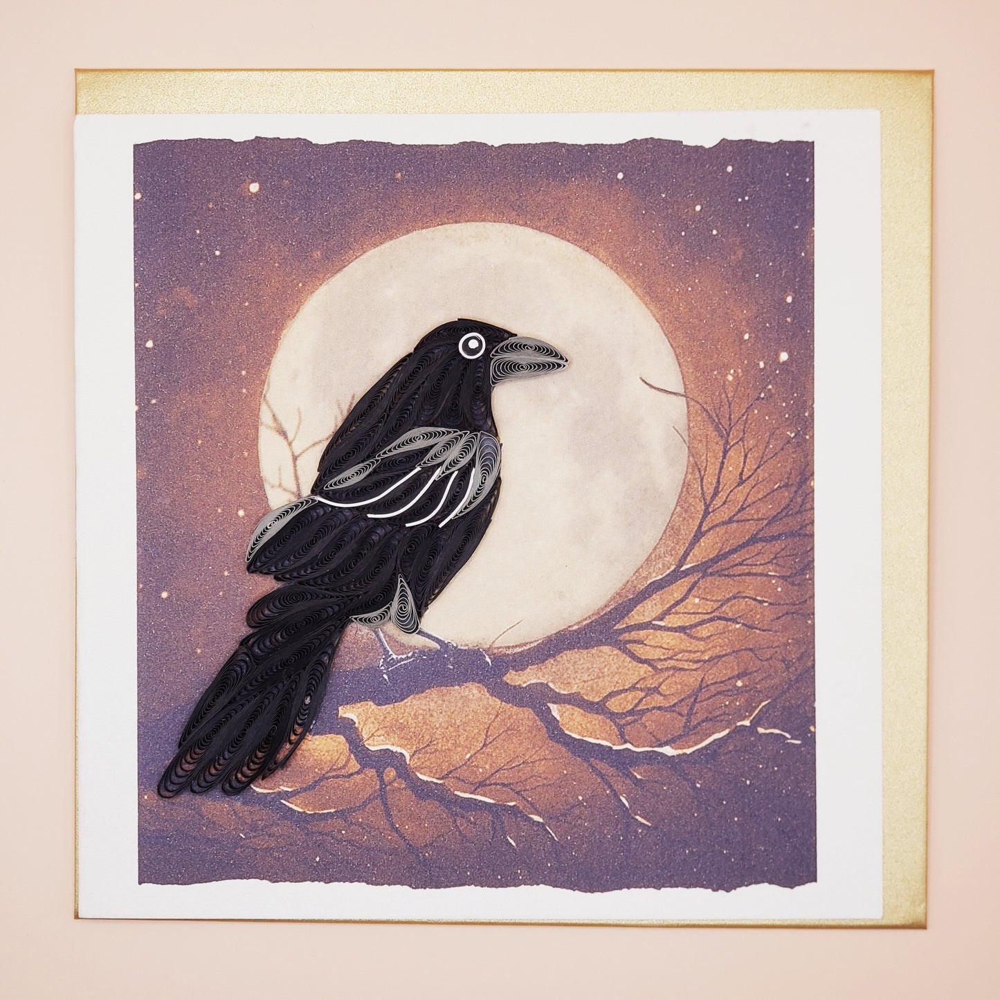 Crow in Full Moon | Quilled Greeting Card - Handmade