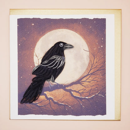 Crow in Full Moon | Quilled Greeting Card - Handmade