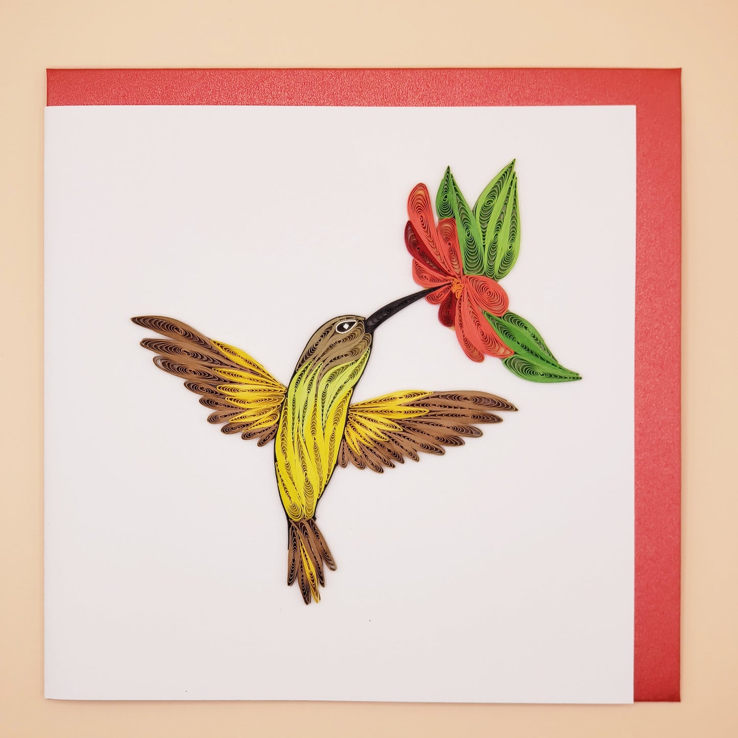 Yellow Hummingbird Quilled Greeting Card