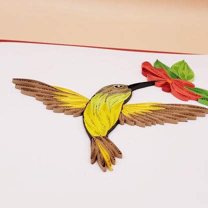 Yellow Hummingbird Quilled Greeting Card