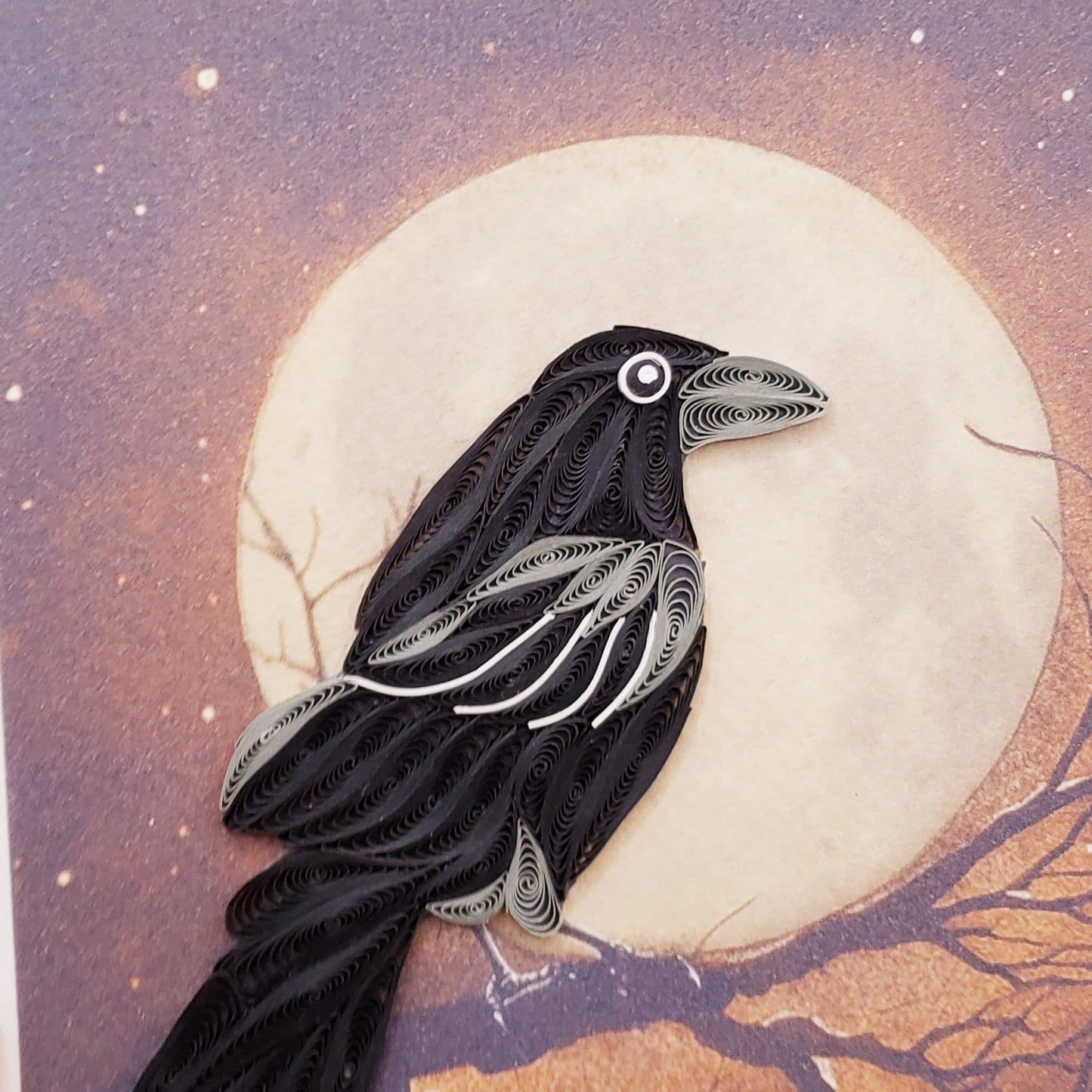 Crow in Full Moon | Quilled Greeting Card - Handmade