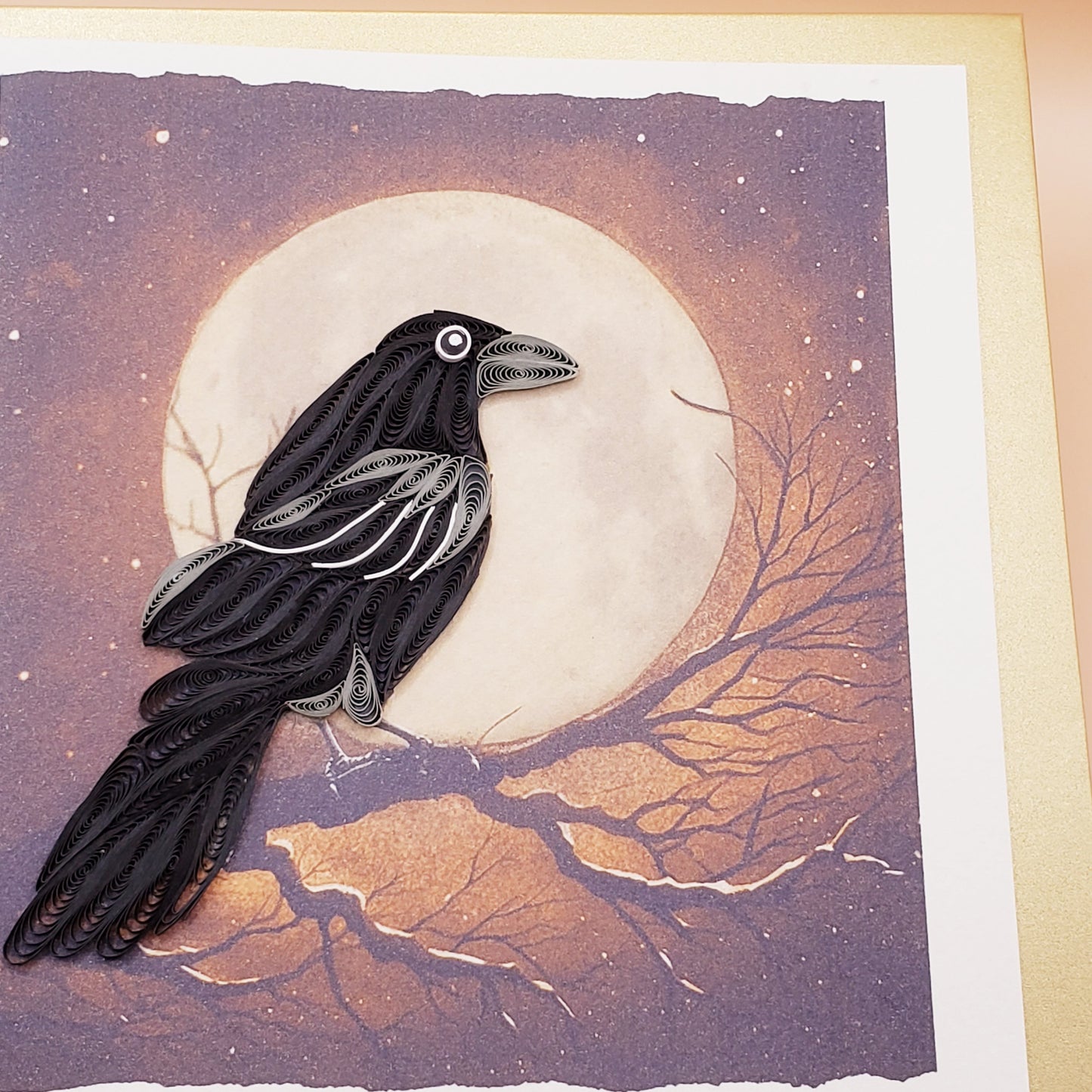 Crow in Full Moon | Quilled Greeting Card - Handmade