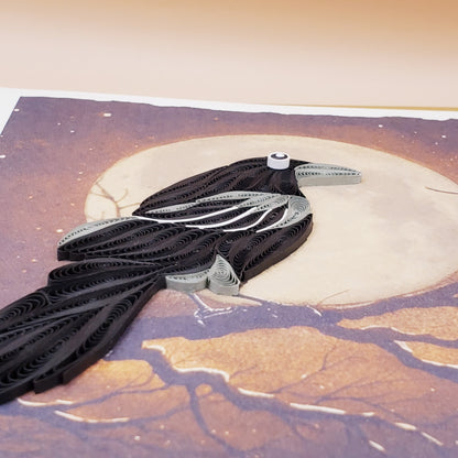 Crow in Full Moon | Quilled Greeting Card - Handmade