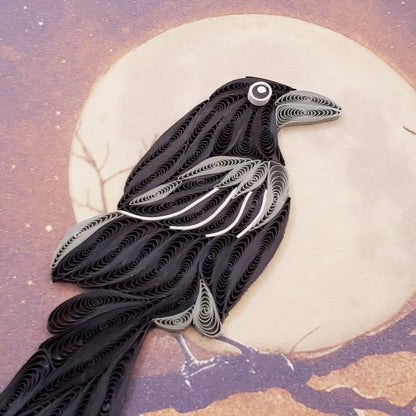 Crow in Full Moon | Quilled Greeting Card - Handmade