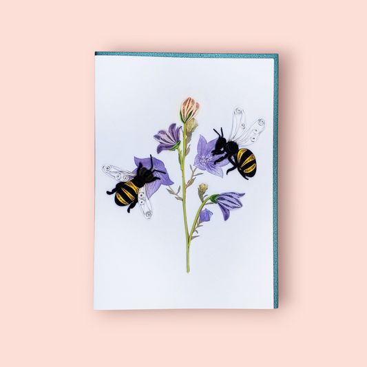 Buzzing Love – Bees & Bluebells| Quilled Greeting Card - Handmade