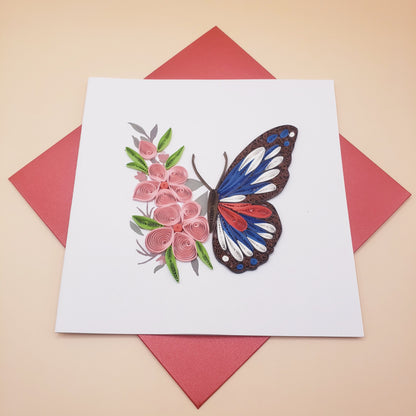 Butterfly and Flowers, Handmade Greeting Cards, Art paper, Quilling Card, Handmade Quilled card