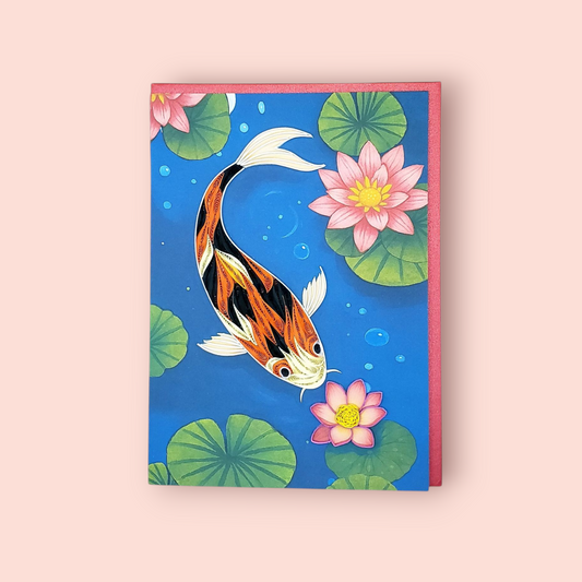 Koi Fish Greeting Card – Handmade Quilled Artwork, Symbol of Luck & Prosperity