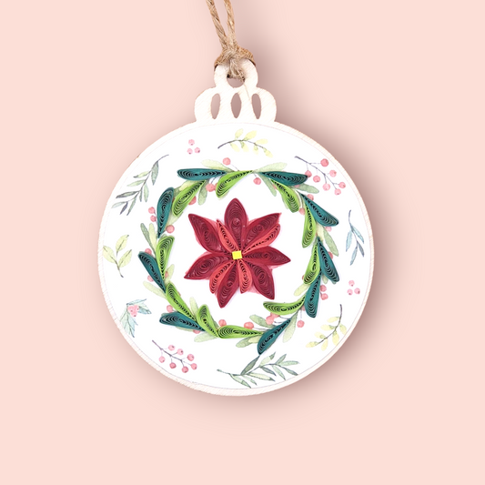 Handmade Quilling Ornament – Red Flower Wreath
